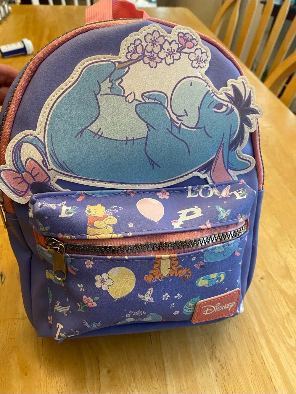 Disney Purple & Pink Eeyore Mini zippered Backpack w front pouch. NWT